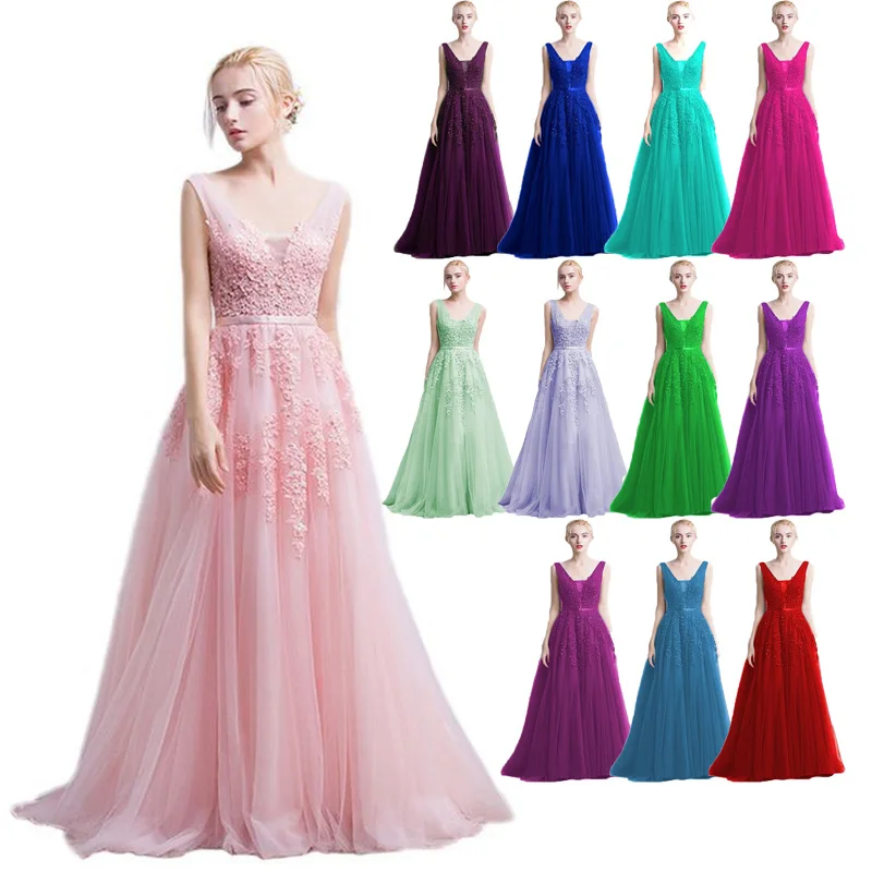 

Long Princess Dress Women with Lace Appliques Maid of Honor Robe Sleeveless vestidos de damas de honra para casamentos