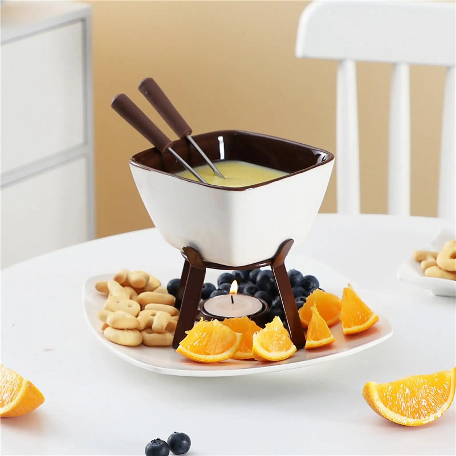 Creative Ceramic Hotpot Cheese Melting Insulated Pot Chocolate Hotpot Ice Cream Pot Circular Chocolate Stove Cooking Fondue