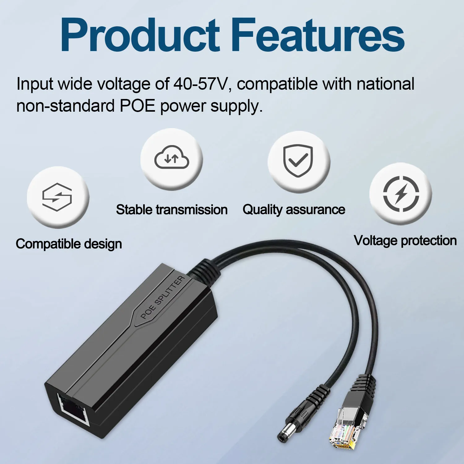 48V to 12V POE Splitter Adapter Active DC Adaptive Separator Cable Supply Module Injector for 100M IP Camera 1.2A 5