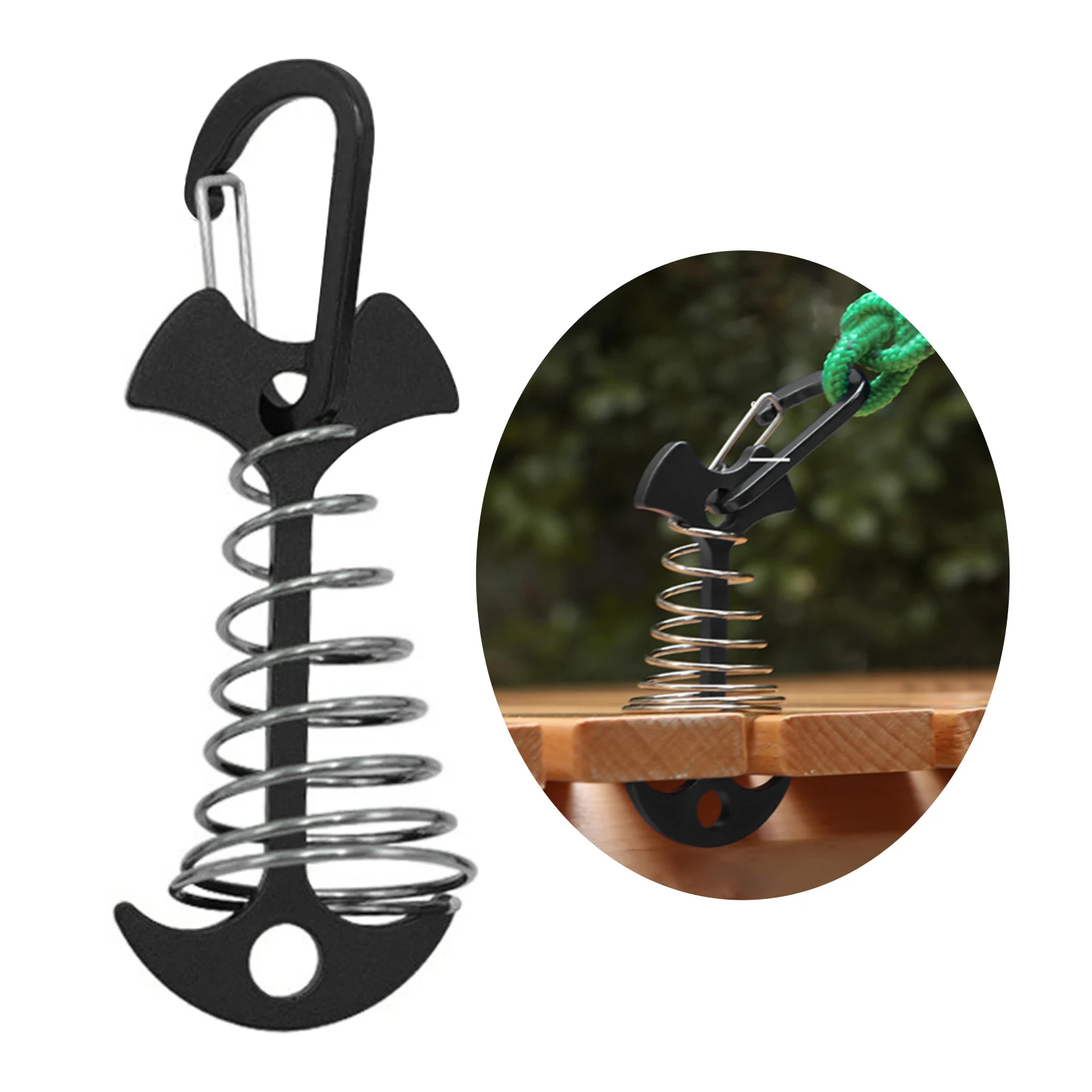 

12 шт. черный шнур в форме рыбьей кости для палатки на открытом воздухе Регулируемая пружина компактный якорь для палубы крепкий карабин из алюминиевого сплава