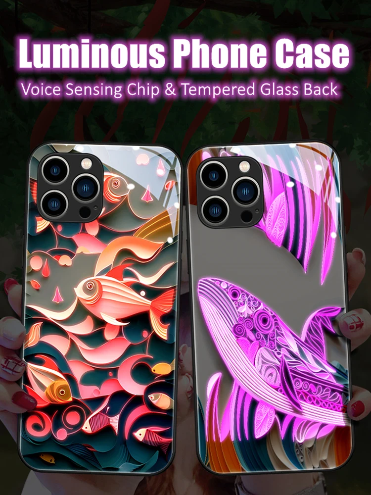 

Colorful Origami Fish LED Light Glowing Luminous Phone Case for Samsung S21 S22 S23 S24 Note 10 20 A14 A33 A54 A73 Plus Ultra