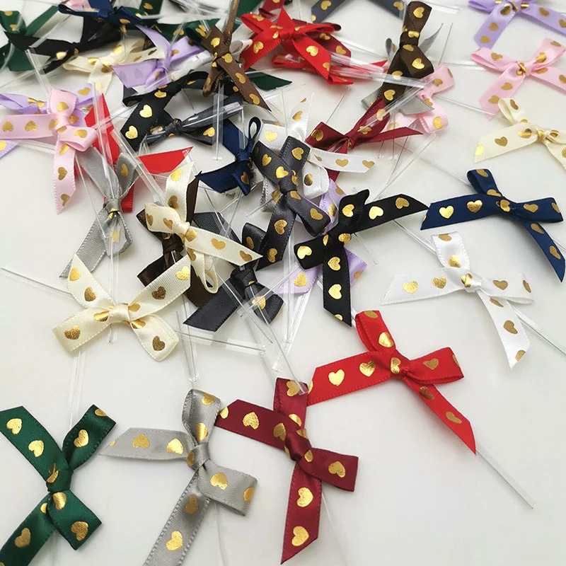 50pcs/pack 45mm Gold Heart Mixed Bows For Valentine's Day Decoration Gift Packaging Handmade DIY Making Clothing Accessories