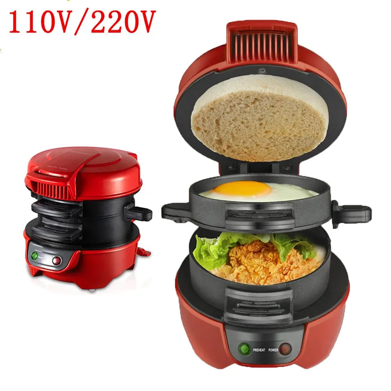 Household 3-in-1 small breakfast machine frying eggs baking bread DIY burger maker 220V/110V 2