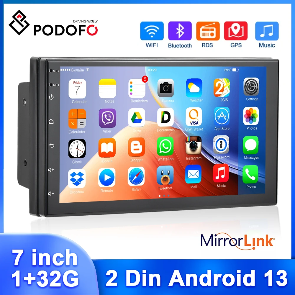 

Podofo 7" Radio 2din Android 11 Car Multimedia Player Stereo Receiver GPS Tape Recorder Bluetooth Mirror Link FM Autoradio