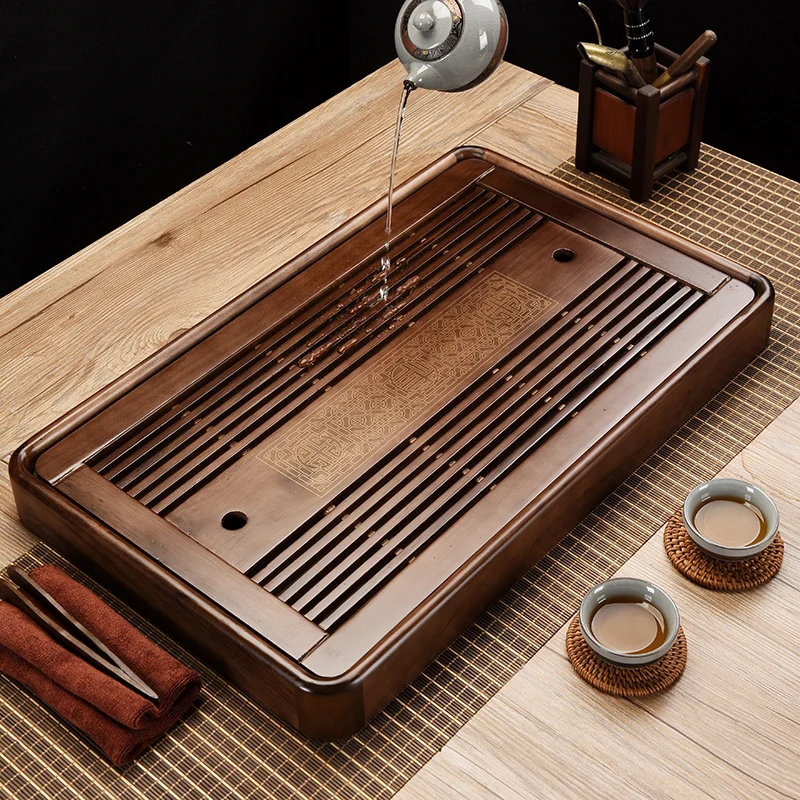 

Прямоугольный сервировочный чайный поднос, деревянный дренажный Китайский стол, поднос для чая, для гостиной, для длительного курения, гостиничное украшение