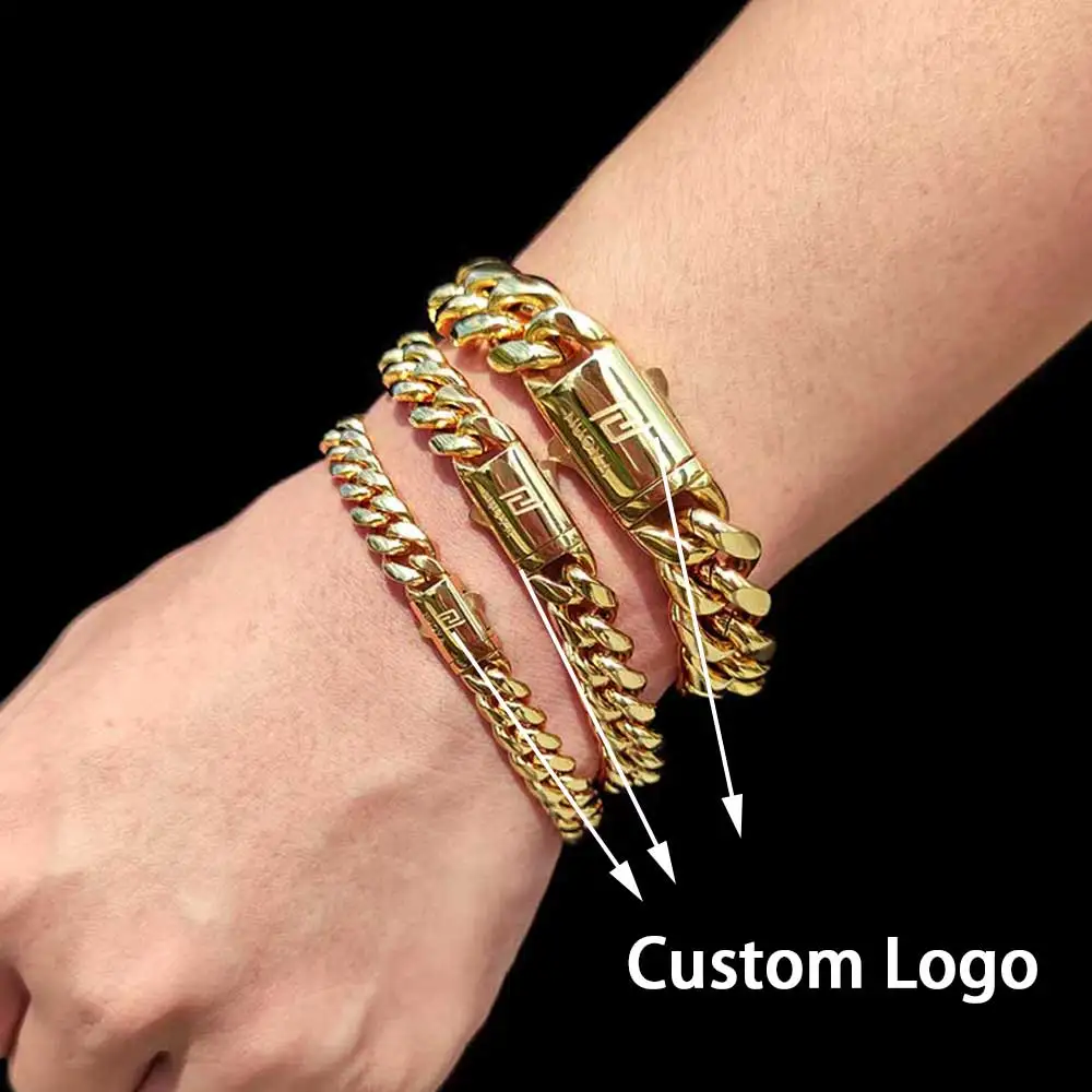 

Custom Name Letter Mens 316L Stainless Steel Bracelet Wholesale Gold Silver Color Bangle Chunky Cuban Chain Link Bracelet