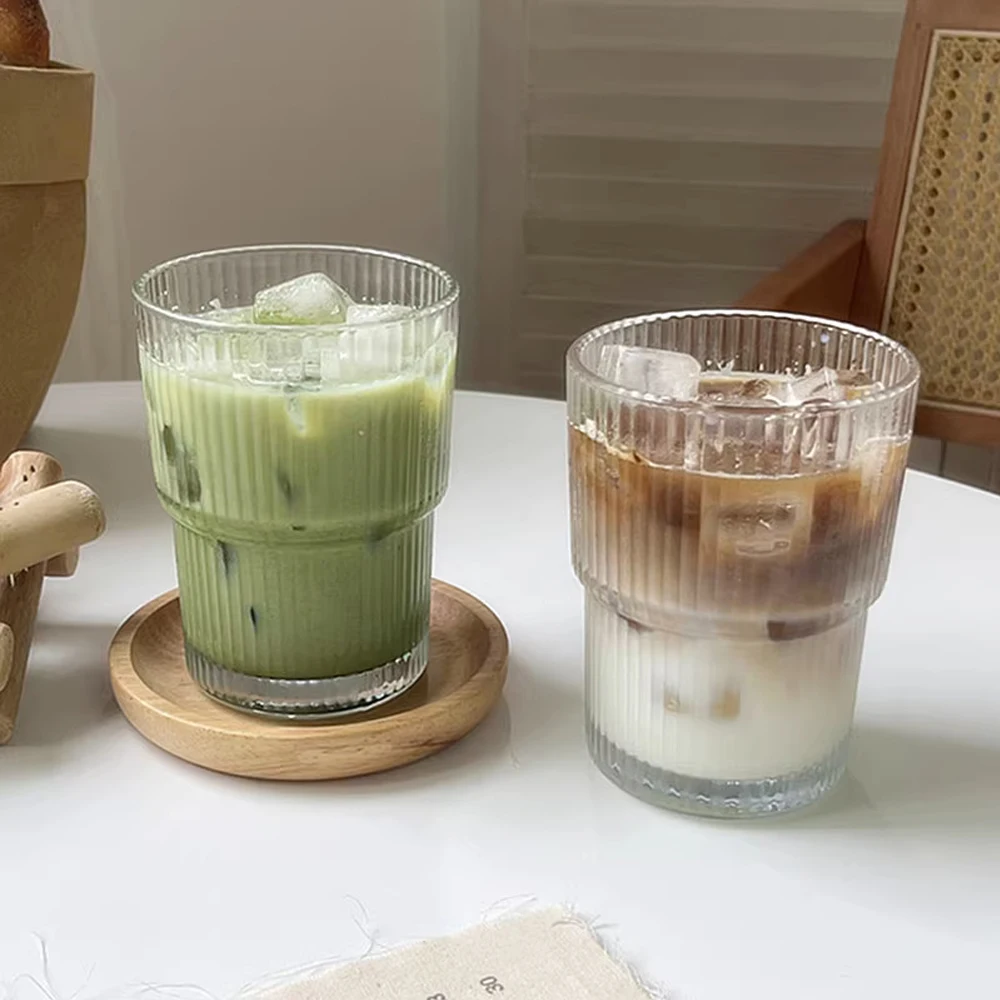 Description Picture 3 of itemStripe Coffee Glass Cup With Lid and Straw Transparent Glasses Tea Cup Juice Glass Milk Mocha Cups Breakfast Mug Drinkware