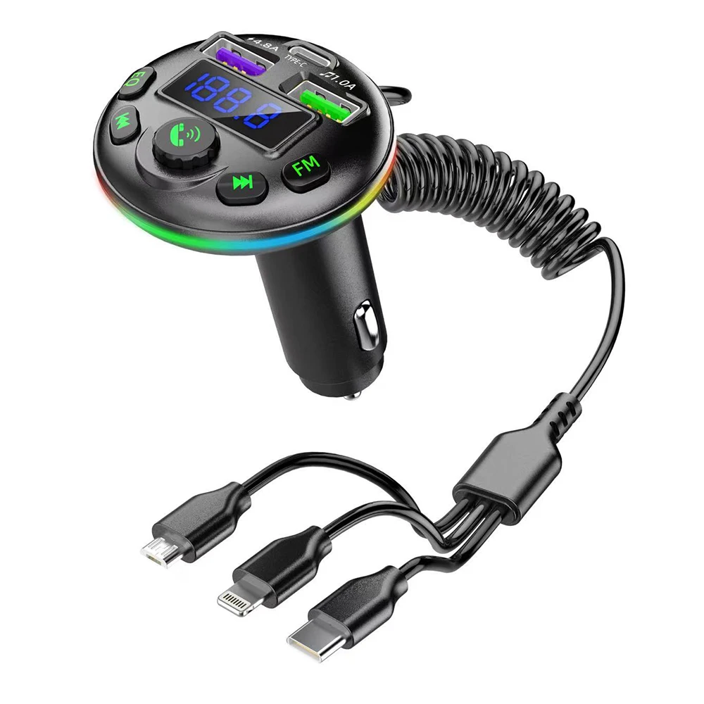 Transmetteur FM Bluetooth Voiture – Chargeur Rapide PD + QC3.0, 2 USB, Support TF/USB, Appel Mains-Libres, LED RVB – 12-24V
