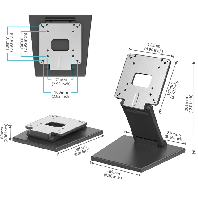 UPERFECT Portable Monitor Stand Holds up to 1.2kg Metal Folding VESA Mount for 15 2