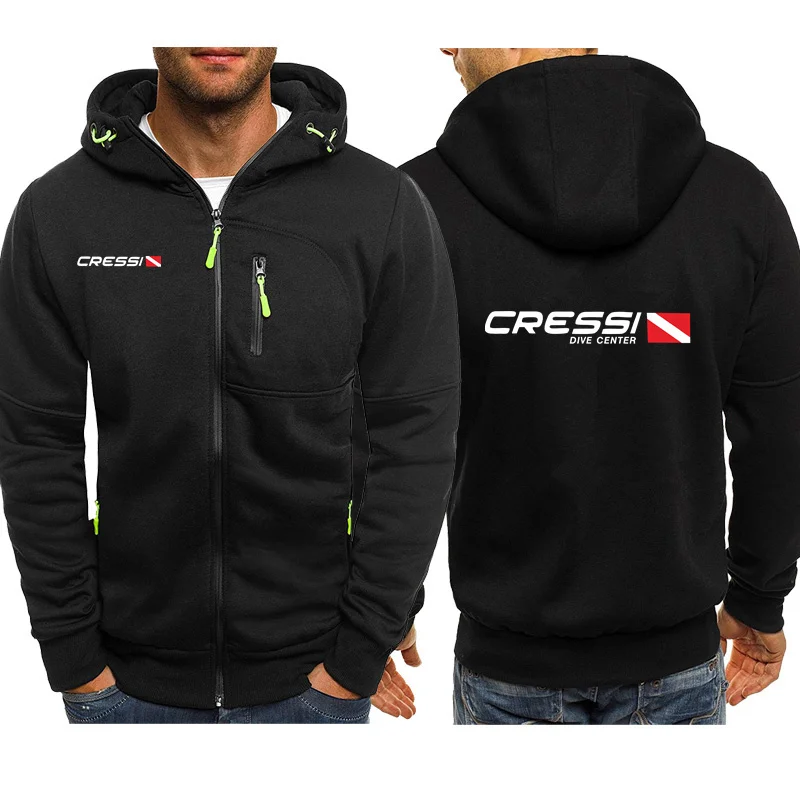 

Scuba Dive Cressi 2024 Men's New Long Sleeve Printing Solid Color Zipper Hooded Jacket Casual fashion Sweatshirt Pullover Tops