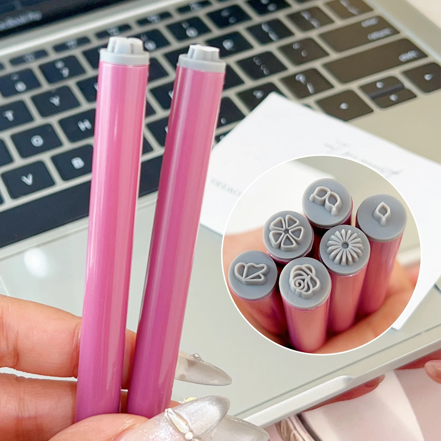 Flower Pattern Nail Art Stamp Pen Nails Template Set Handicraft Nail Art Decoration Flower Nails Graffiti Stamp Pen Dotting Tool 6