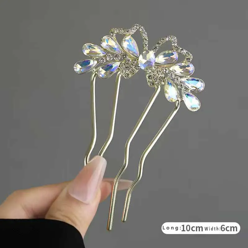 Mode Strass U-Förmigen Haar Sticks Schmetterling Haar Stick für Frauen Brötchen Kamm Hanfu Metall Haar Clips Haar Zubehör haarnadel – Detail 5