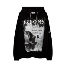 

Deeptown Gothic Angel Print Oversize Chain Hoddie Women Punk Streetwear Harajuku Hip Hop Sweatshirt Female Mall Goth Balck Tops
