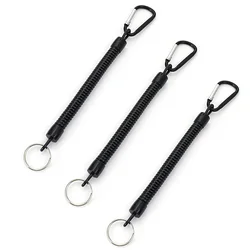 Fishing Lanyard Set - Retractable Coiled Tether with Carabiner for Secure Gear Retention (Black)