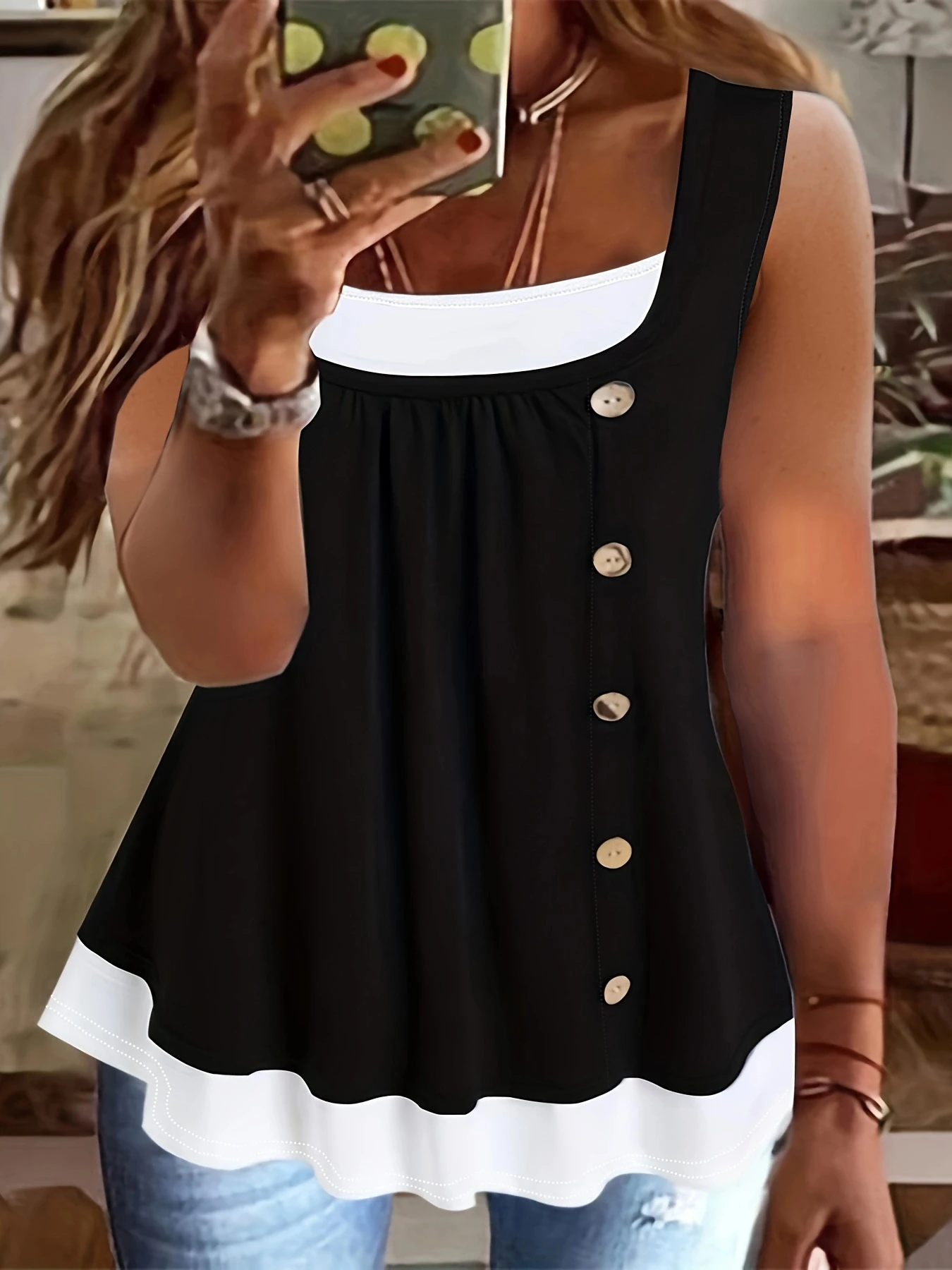 

Женская Нижняя рубашка, повседневная однотонная плиссированная нижняя рубашка на пуговицах в европейском и американском стиле с цветными блоками, лето 2024