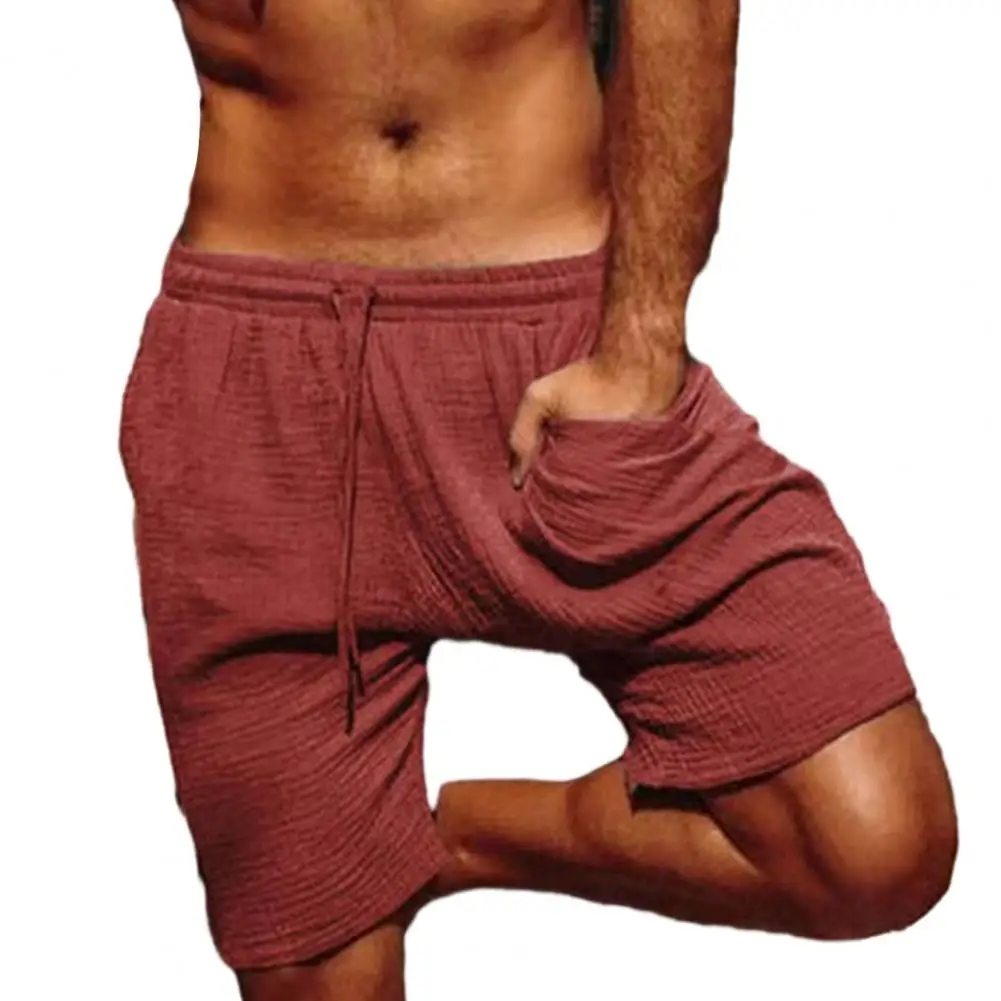 

Men Solid Color Shorts Summer Men Shorts Men's Knee-length Beach Shorts with Elastic Waistband Drawstring Pockets for Summer