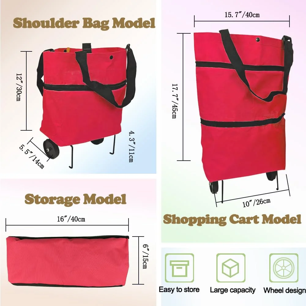 Compact Foldable Shopping Cart with Wheels - Portable Trolley Basket for Groceries and Home Use