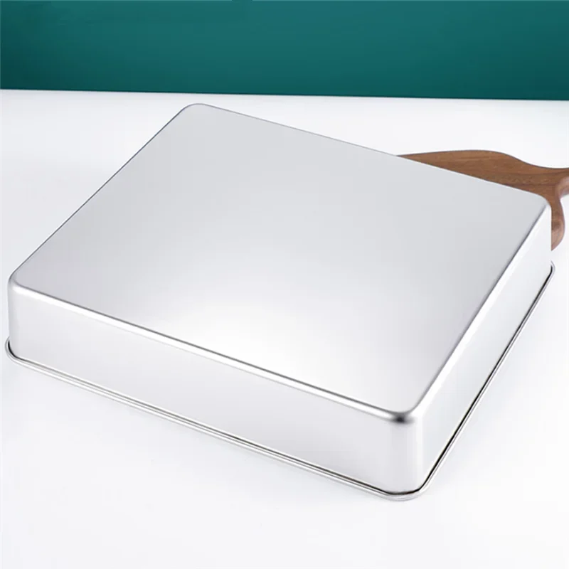 Stainless Steel Flat Bottom Storage Tray with Lid Square Food Plate Cake Bread Pastry Baking Pan Dish Bakeware Kitchen Tools 6
