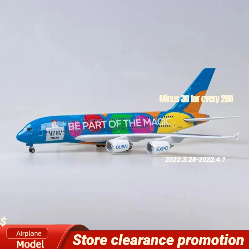 

New 1/160 Scale Airplane Model 380 A380 UAE EXPO Ver Airline Aircraft Toy with Light & Wheel Landing Gears Plastic Resin Decor