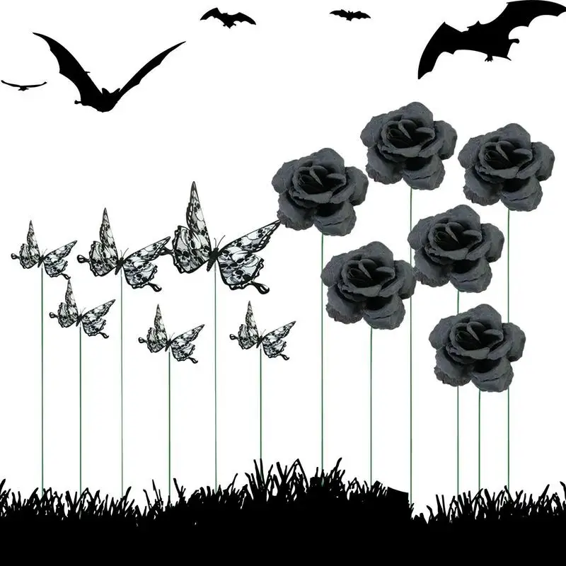

Butterfly Outdoor Decor 12PCS Gothic Halloween Butterfly Yard Art Black Garden Art For All Seasons Portable Ornament For Lawn