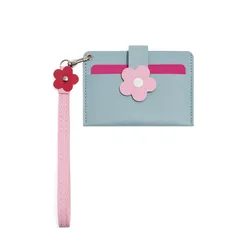 Chic Color Block Mini Wallet: Stylish PU Leather Card Holder & Coin Purse (Blue)