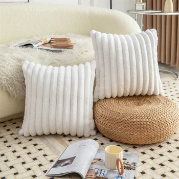 Homaxy Plush Pillow Cover 50x50cm Soft Fluffy Striped Cushion Cover 40x40 Luxury Pillowcase Home Decorative Pillow Case For Sofa 2