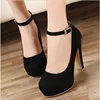 Large Size 42 Sexy Super High Heels Shoes for Women Ankle Buckle Chunky Platform Pumps Woman Black Flock Square Heel Party Shoes 2