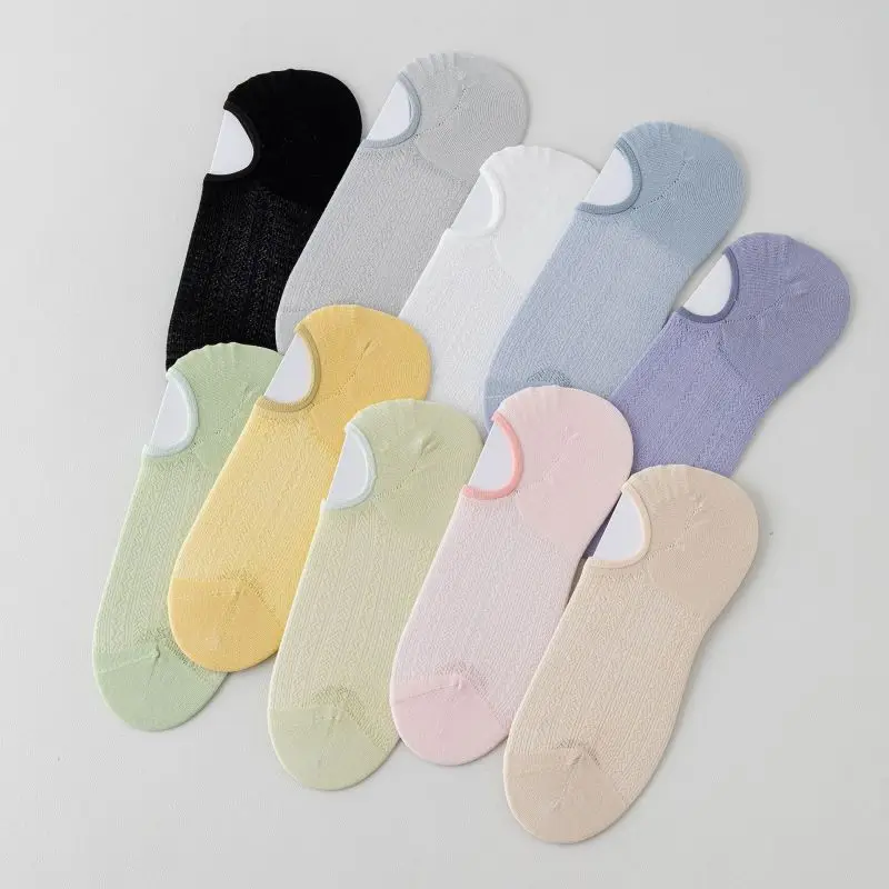 

Women's Summer Socks Pattern Mesh Ventilate Cotton Socks Solid Color Invisibility Anti-Slip Low Barrel Short Stockings For Women