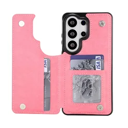 Floral Leather Wallet Phone Case with Stand and Card Holder, Double Magnetic Clasp - Galaxy S26 Ultra (Pink)