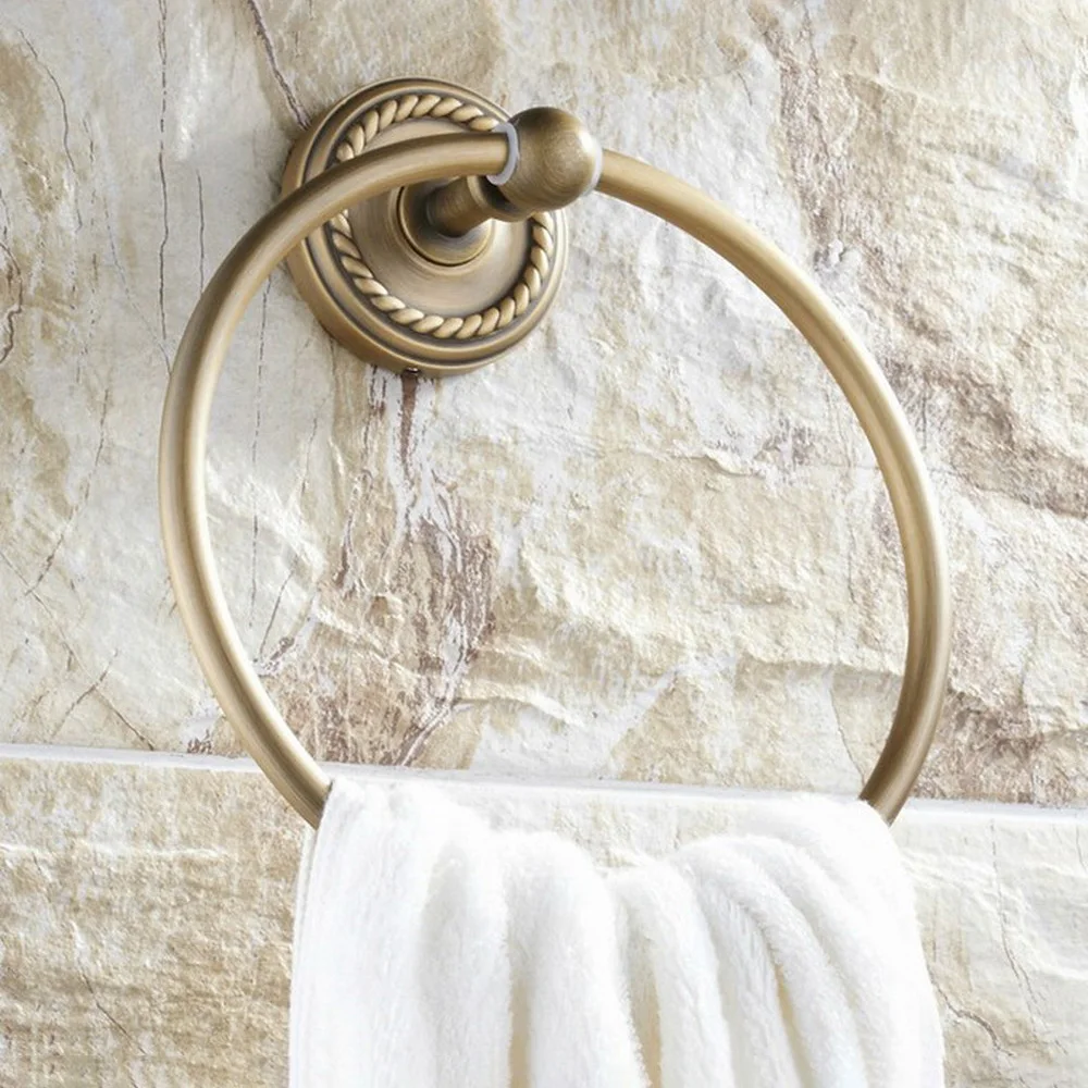 Retro Vintage Antique Brass Wall Mounted Bathroom Hardware Accessories Round Towel Ring Hanger Holder Dba273