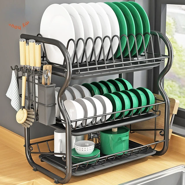 Simple Houseware Collapsible Alloy Steel Dish Drying Rack w/Dish Mat for  Storage, Chrome
