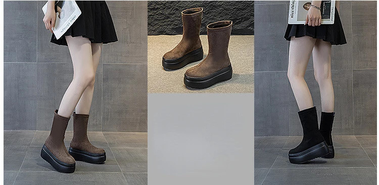 Women's  8cm Suede Leather Platform Boots - true deals club