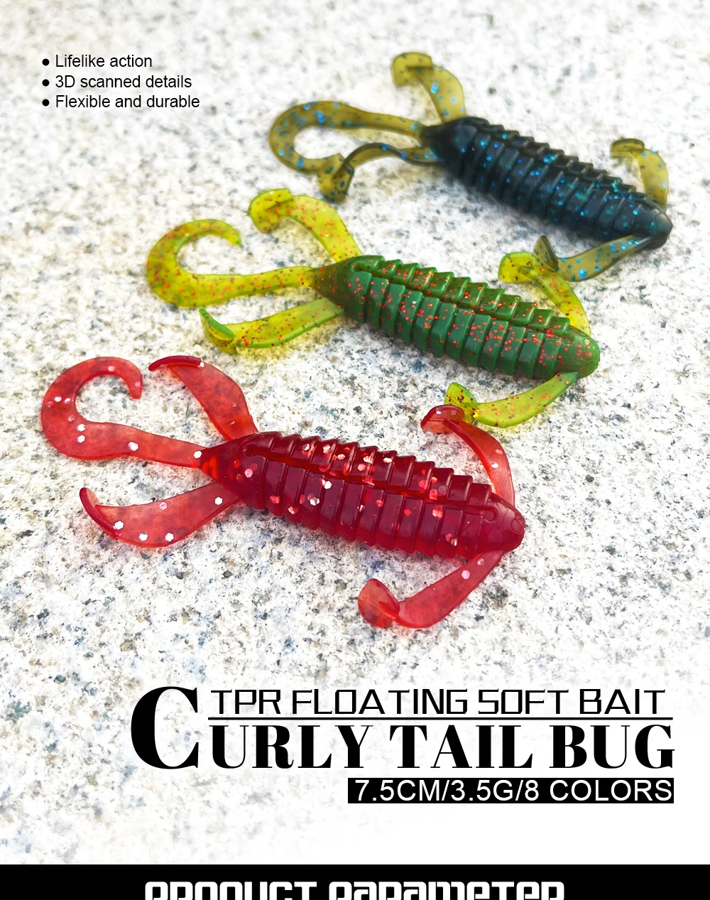 Spinpoler TPR Bug Craw Bait Soft Fishing Lure Floating 7.5cm 3.5g Worm Shad  Creature Craws Artificial Bait Shrimp leurre 5pcs