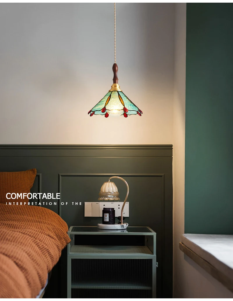 Modern Copper Glass LED Pendant Lamp Switch Living Room Hanging Lights Bedroom Green Amber White Nordic Luminaria Chandeliers