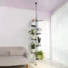 7-Tier Indoor Plant Pole Spring Tension Rod Expandable Flower Pots Display Rack Stand Hanger Metal Corner Storage Shelf, 6