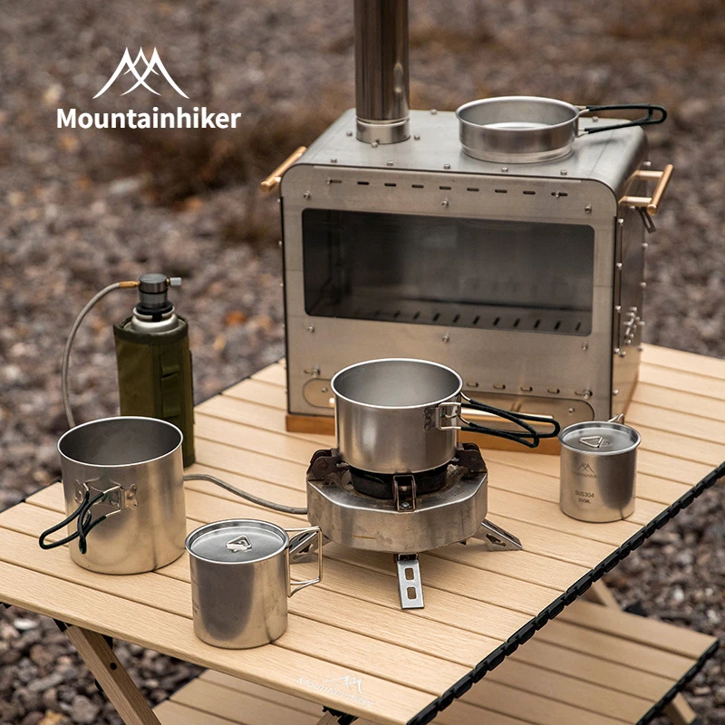 Camping Cookware 304 Stainless Steel Portable Outdoor Tableware Cookset Cooking Kit Pan Pot Hiking BBQ Picnic 5PCS MOUNTAINHIKER camping cookware set,camping cookware,kitchen utensils