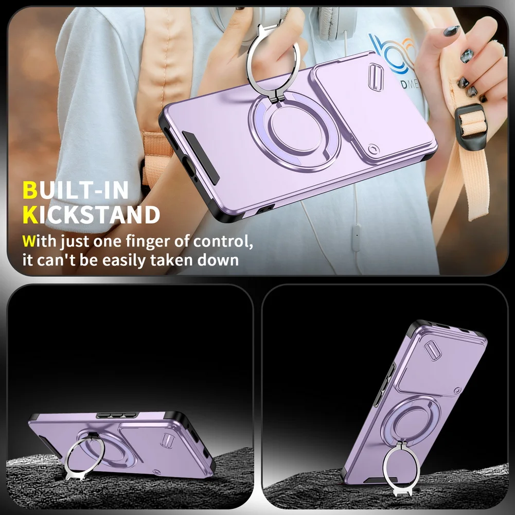 Sliding Camera Protector Phone Case with Metal Bracket - Rugged Cover