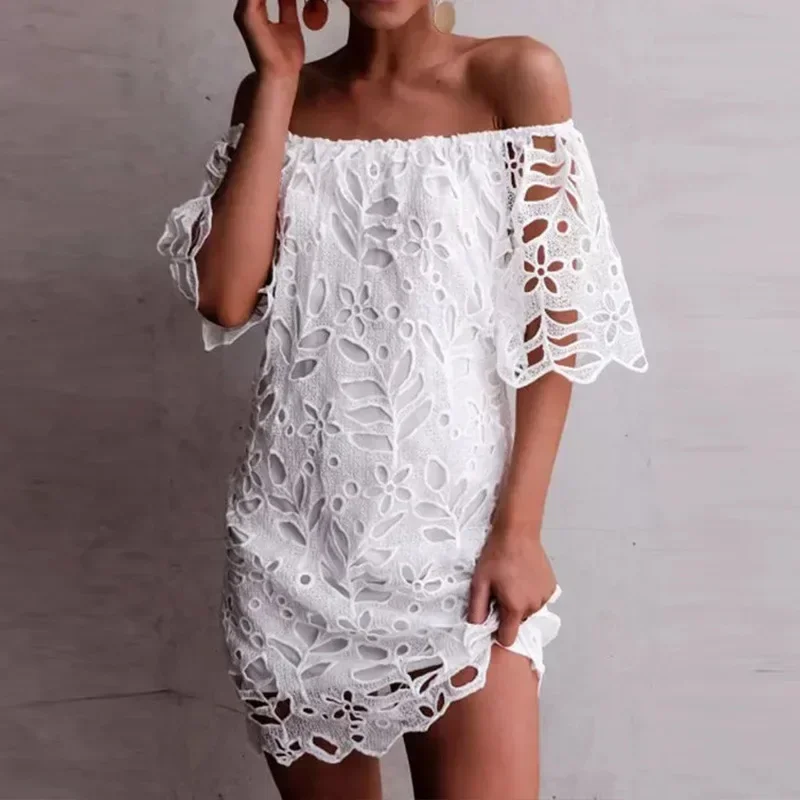 White Hollow Out Fashionable Vacation Dress