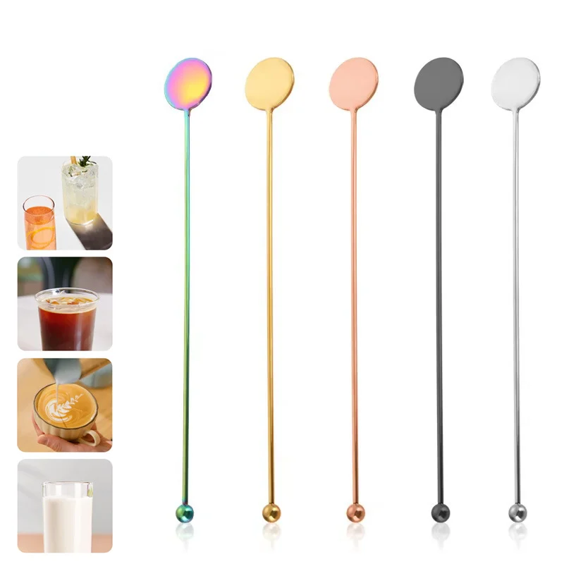 50pcs 304 Stainless Steel Round Brand Stirring Rod Creative Bar Juice Cocktail Mixing Stirring Rod