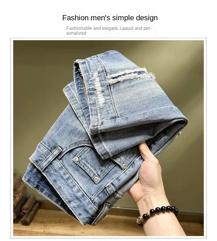 Description Picture 5 of itemMen's Casual Slim Jeans Spring Autumn Fashion Pencil Pants Distressed Denim Shorts Jeans Men's Luxury New Designer Men's Jeans