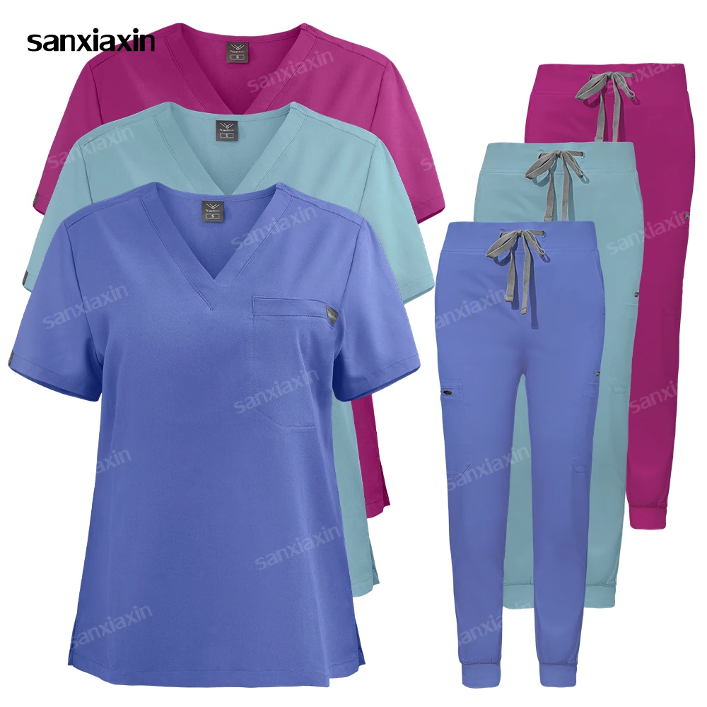 

Scrubs Medical Uniforms Women Scrub Top Joggers Pants Nurse Accessories Hospital Dental Clinic Beauty Salon Spa Workwear Clohtes