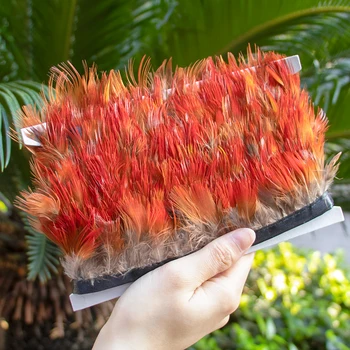 1 Metro di Piume di Gallo, Frange di Piume Naturali di Fagiano, Nastro di Piume per Costumi, Feste, Abbigliamento, Accessori per Cucito 4-6 CM