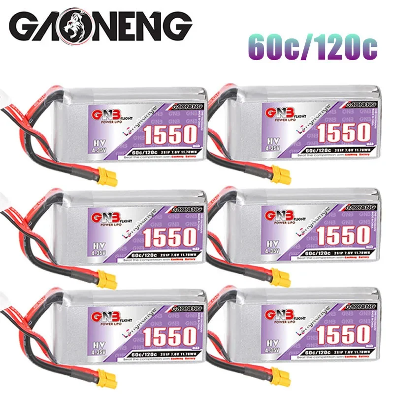 

Original GNB 2s 7.6v 1550mAh 60c/120c Lipo Battery For RC Helicopter Quadcopter FPV Racing Drone Spare Parts HV 2s Battery 6Pcs