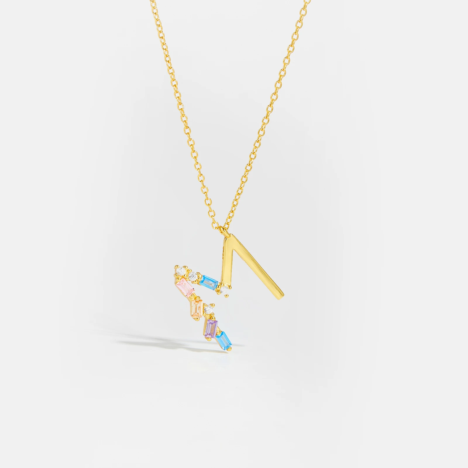 ANDYWEN 925 Sterling Silver Be S E L F Initial Pendant Necklace Rainbow Long Chain Gold Name Women Jewelry Best Gift For Party