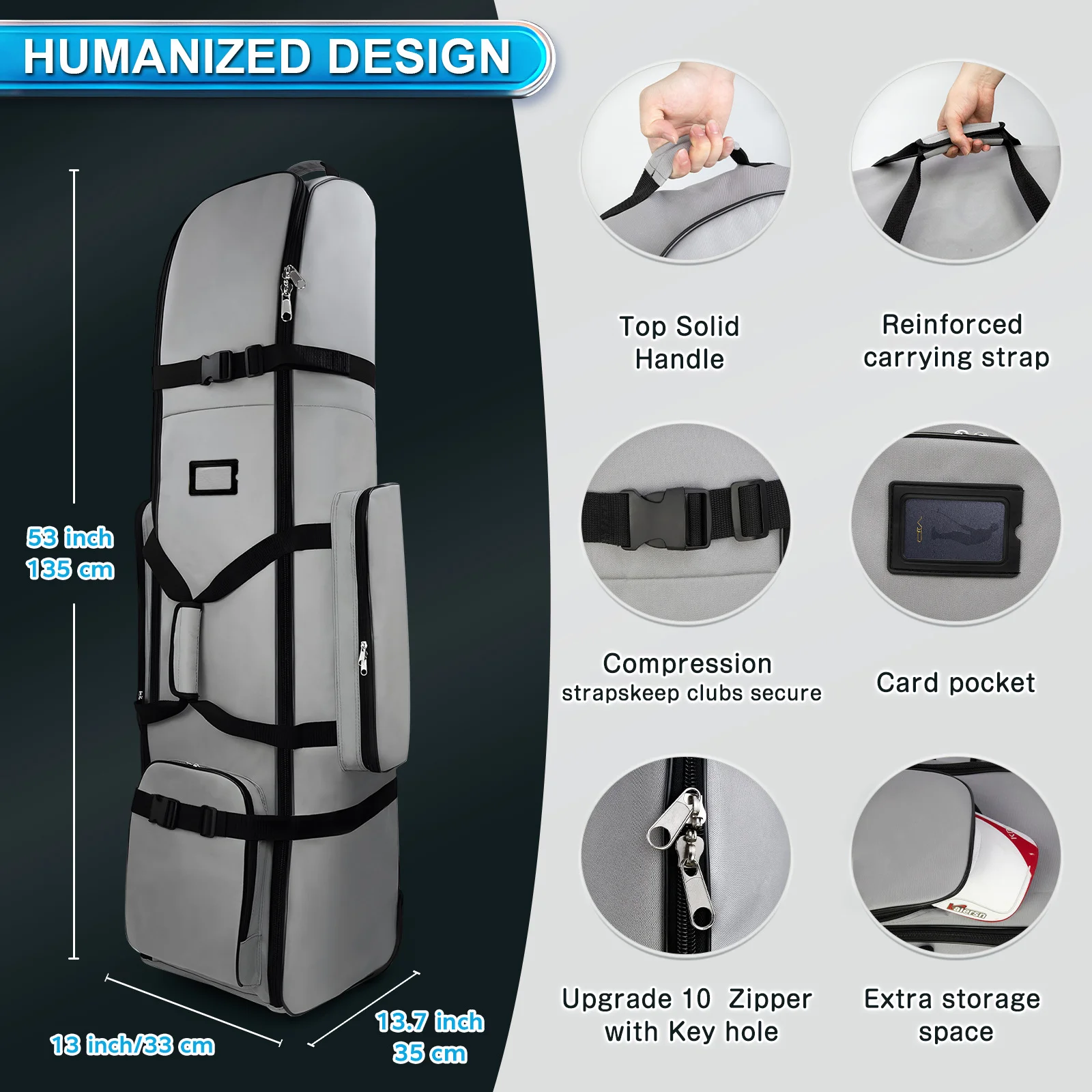 Golf Travel Bag Heavy Duty 900D Polyester Oxford Wear-Resistant Excellent Zipper With Wheel Soft Sided Foldable Golf Travel Case