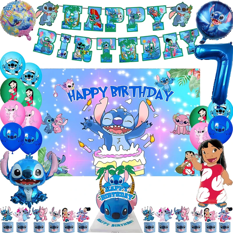 Lilo & Stitch Birthday Party Decoration Banner Balloon Backdrop Cake Topper Party Supplies Baby Shower