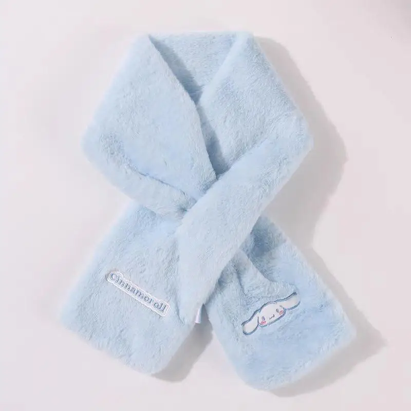 Kawaii Sanrios Scarf Cinnamoroll Neck Cover Female Anime Cute Kuromi My Melody Cross Fluffy Plush Scarf Korean Winter Girl Gifts