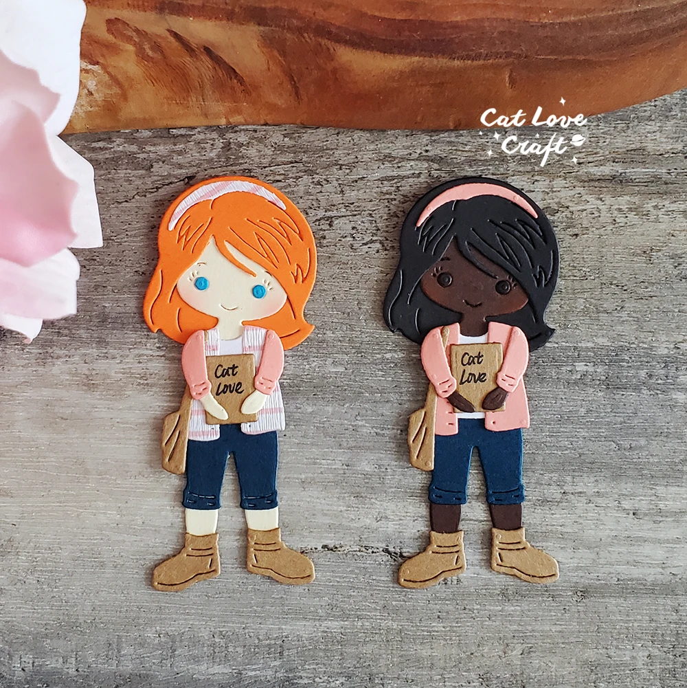 Catlove 책을 들고 소녀 금속 절단 다이 스크랩북 스텐실 다이 컷 카드 만들기 DIY 공예 엠보싱 2023 년 새로운 다이