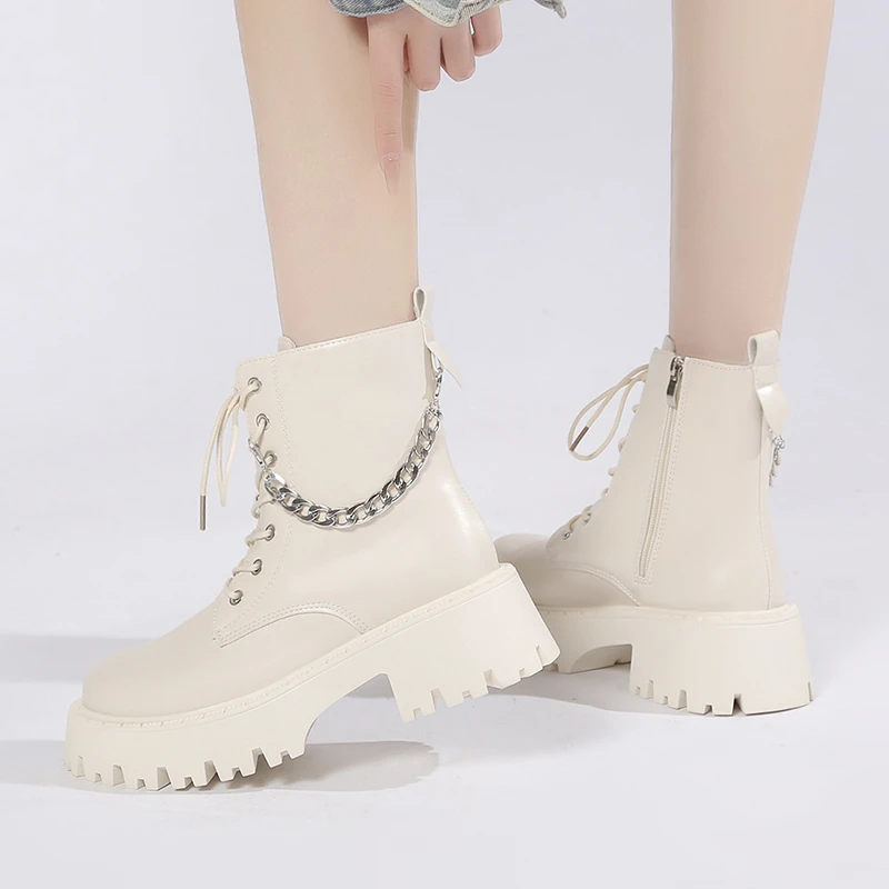 Women's Ankle Boots 2023 New Autumn Winter Fashion Women Short Boots Rear Zipper Lace-up Thick Heel Leather Boots for Female