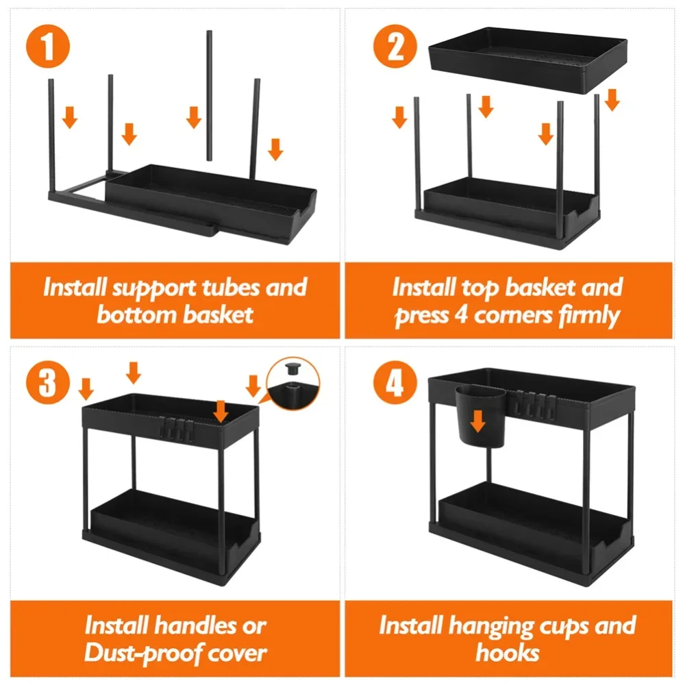 Under Sink Pull Out Cabinet Organizer 2 Tier Slide Out Sink Shelf Storage Shelves Large Capacityfor Kitchen Bathroom Cabinet 5